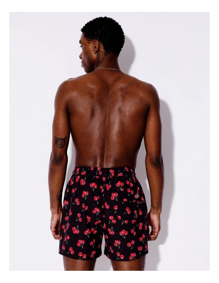 Cherry Time Swim Shorts in Black image 4