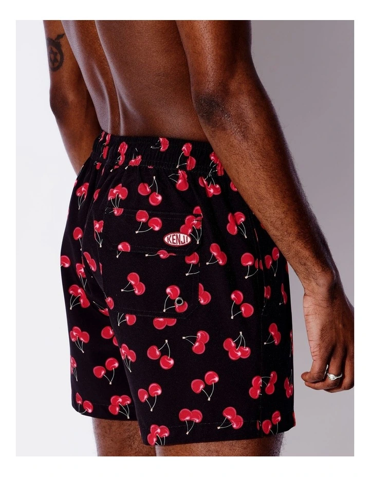 Cherry Time Swim Shorts in Black image 5
