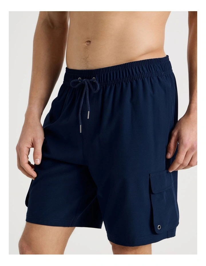 Elastic Waist Cargo Swim Short in Navy image 2