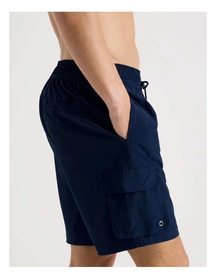 Elastic Waist Cargo Swim Short in Navy image 3