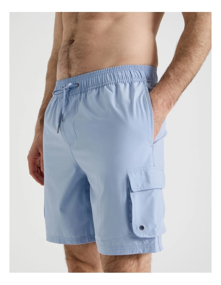 Elastic Waist Cargo Swim Short in Blue image 2