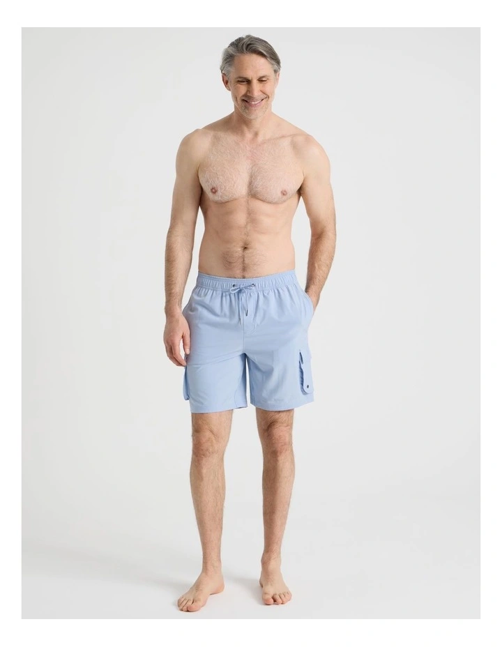 Elastic Waist Cargo Swim Short in Blue image 3