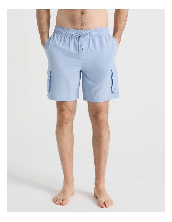 Elastic Waist Cargo Swim Short in Blue image 4