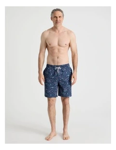 Elasticated Drawstring Swim Short in Blue