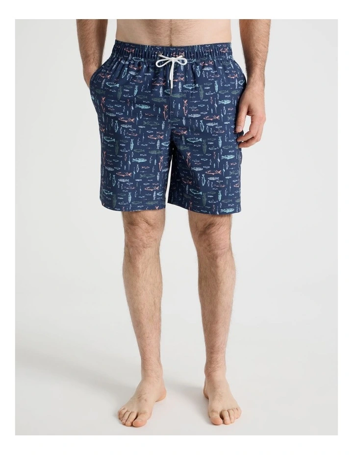 Elasticated Drawstring Swim Short in Blue image 2