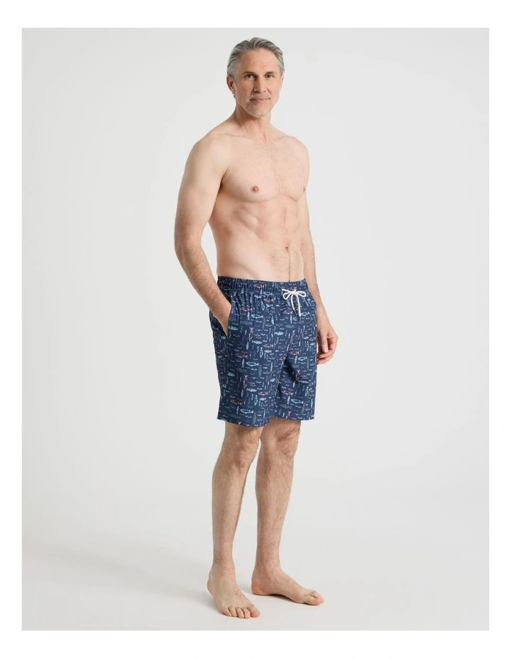 Elasticated Drawstring Swim Short in Blue image 3