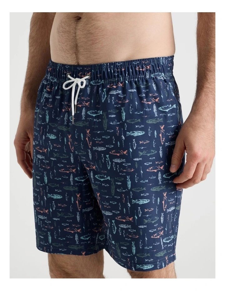 Elasticated Drawstring Swim Short in Blue image 4