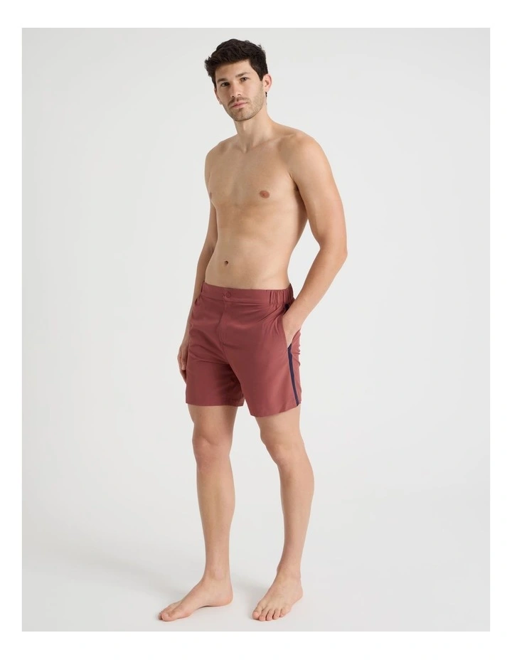 Side Waist Elastic Swim Short in Red image 1