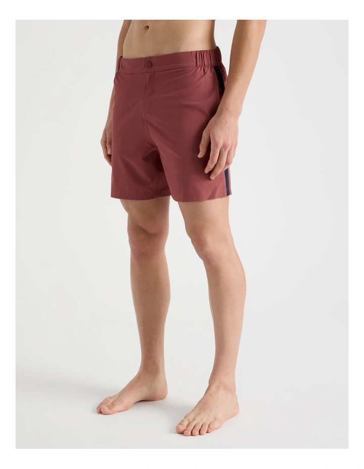 Side Waist Elastic Swim Short in Red image 2