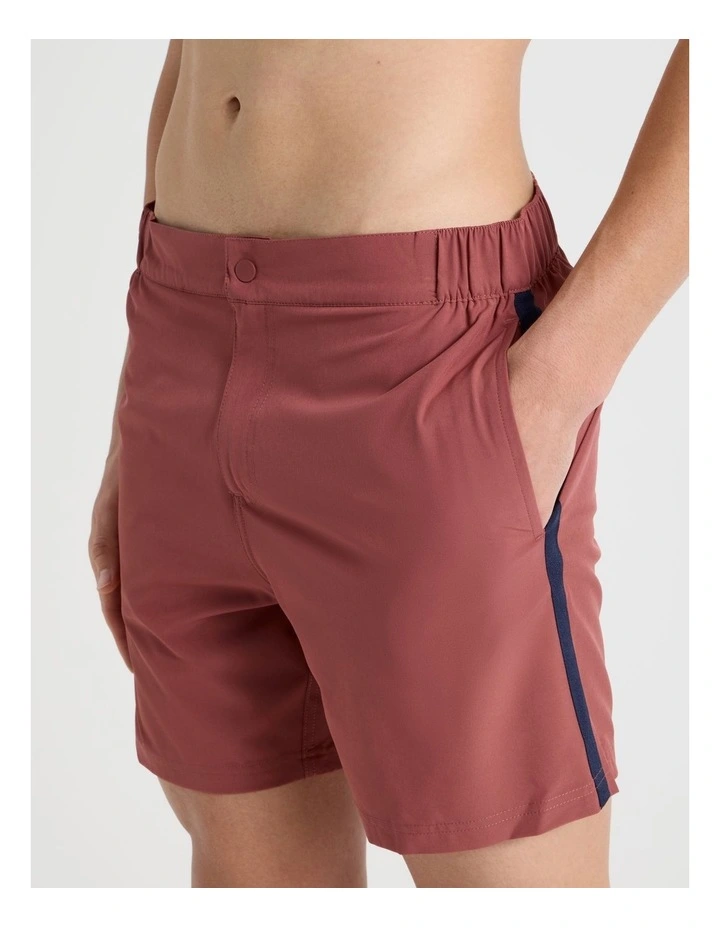 Side Waist Elastic Swim Short in Red image 3