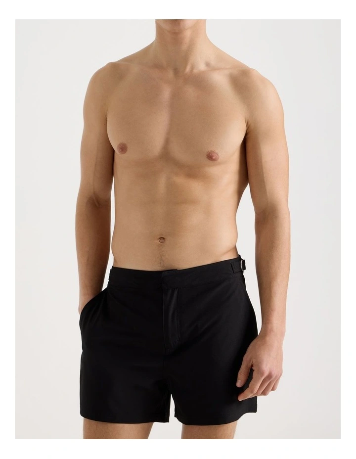 Side Elastic Swim Short in Black image 1