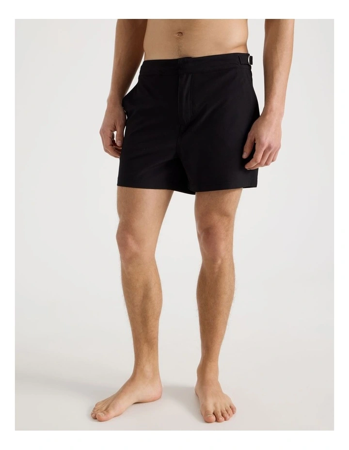 Side Elastic Swim Short in Black image 3