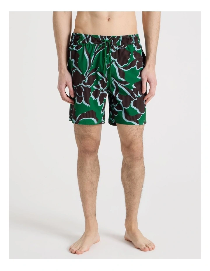 Side Elastic Swim Short in Green image 2