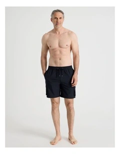 Elastic Waist Cargo Swim Short in Black