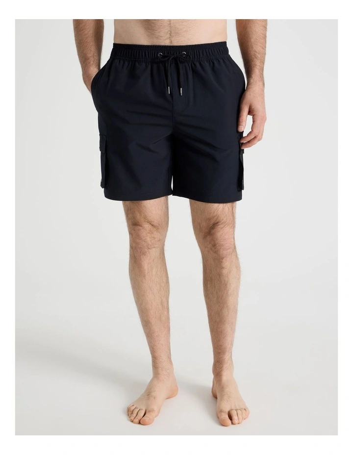 Elastic Waist Cargo Swim Short in Black image 4