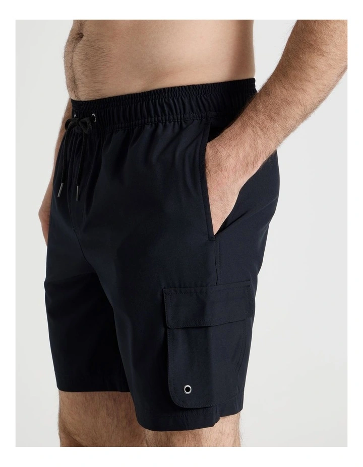 Elastic Waist Cargo Swim Short in Black image 5