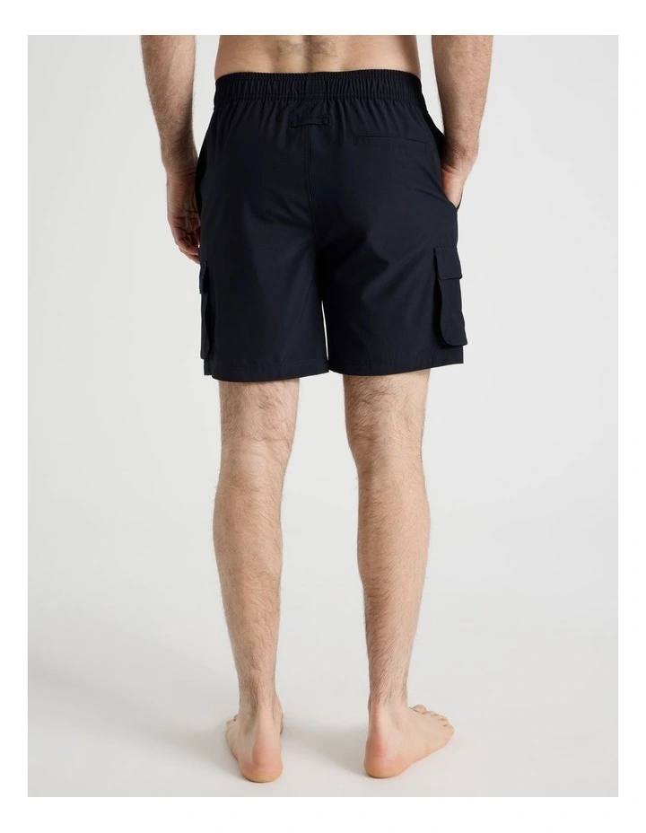 Elastic Waist Cargo Swim Short in Black image 6