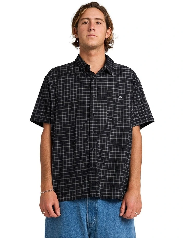 Liquid Short Sleeve Shirt in Black Check Print image 1