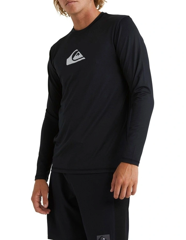 Solid Streak Loose Fit Long Sleeve Rash Top in Black image 2