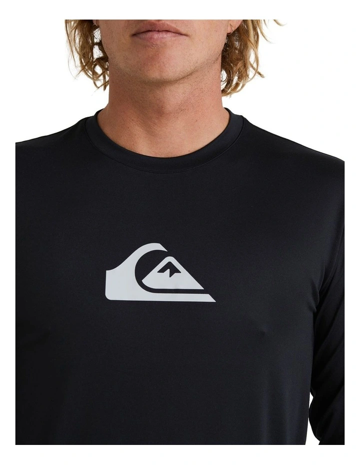 Quiksilver Solid Streak Loose Fit Long Sleeve Rash Top in Black MYER