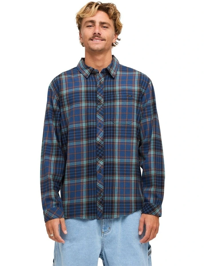 Coastline Long Sleeve Flannel Shirt in Dark Denim Check image 1