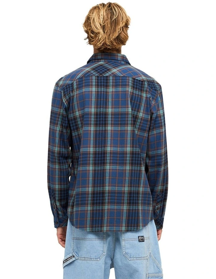 Coastline Long Sleeve Flannel Shirt in Dark Denim Check image 2