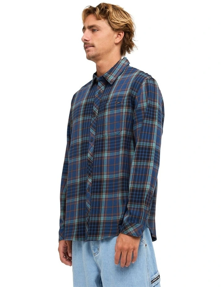Coastline Long Sleeve Flannel Shirt in Dark Denim Check image 3