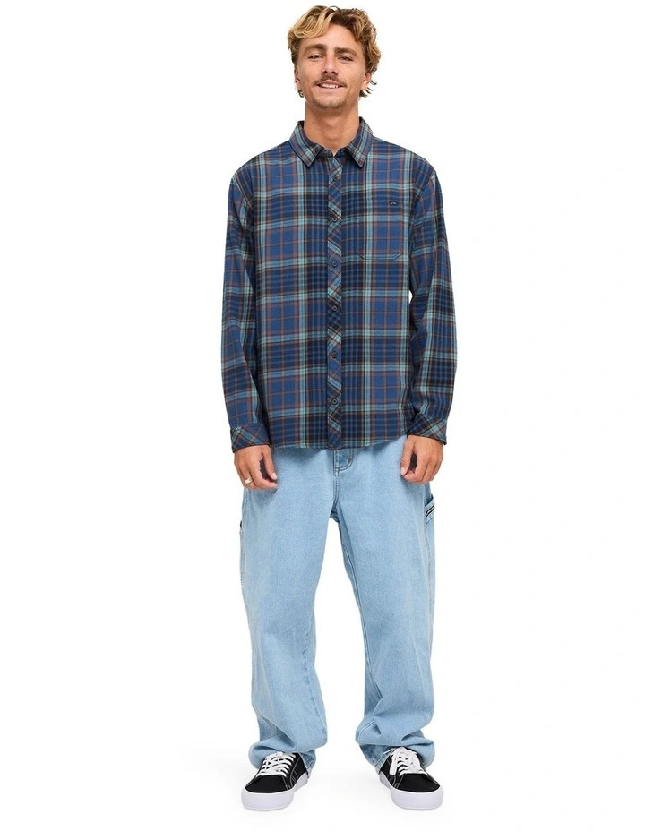 Coastline Long Sleeve Flannel Shirt in Dark Denim Check image 5