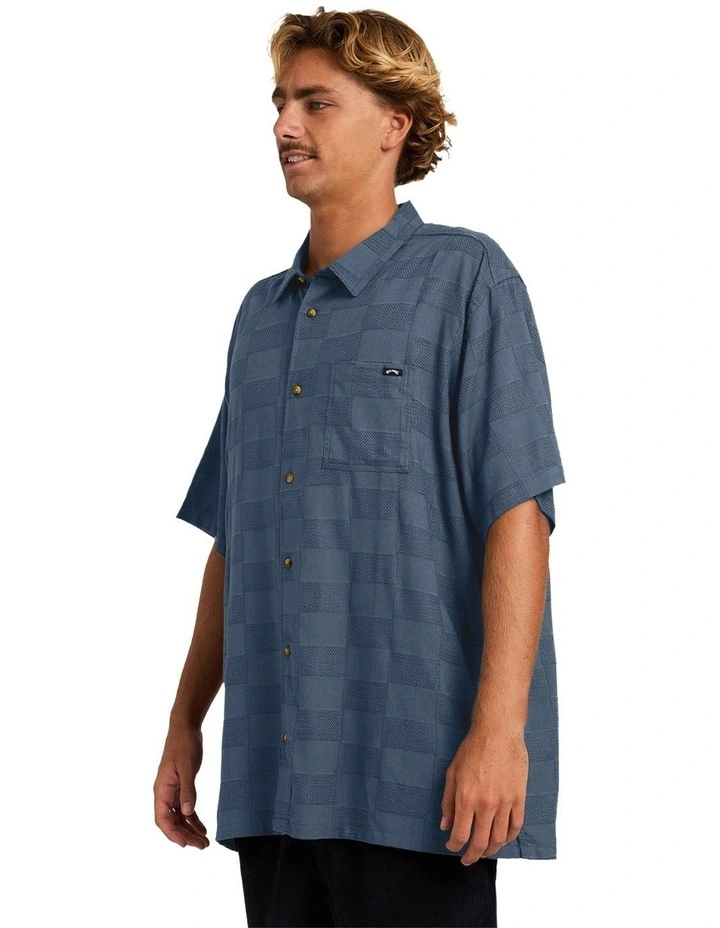Sundays Jacquard Short Sleeve Shirt in China Blue image 3