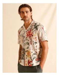 Moses Placement Print Short Sleeve Shirt in Natural
