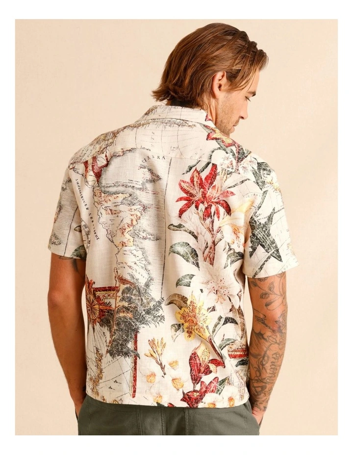 Moses Placement Print Short Sleeve Shirt in Natural image 6