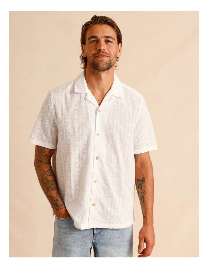Rocco Embroidered Short Sleeve Shirt in White image 4