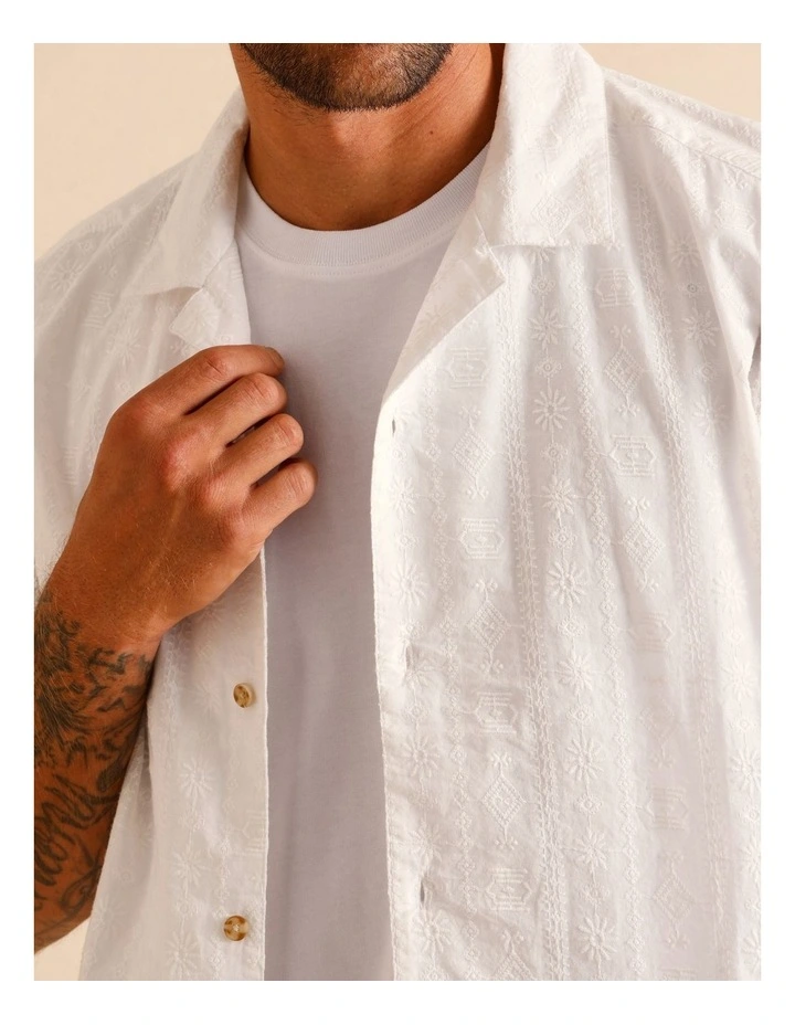 Rocco Embroidered Short Sleeve Shirt in White image 6