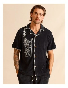 Ananya Embroidered Terry Towelling Shirt in Charcoal