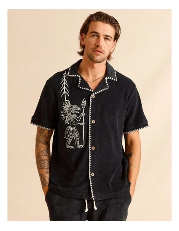 Ananya Embroidered Terry Towelling Shirt in Charcoal