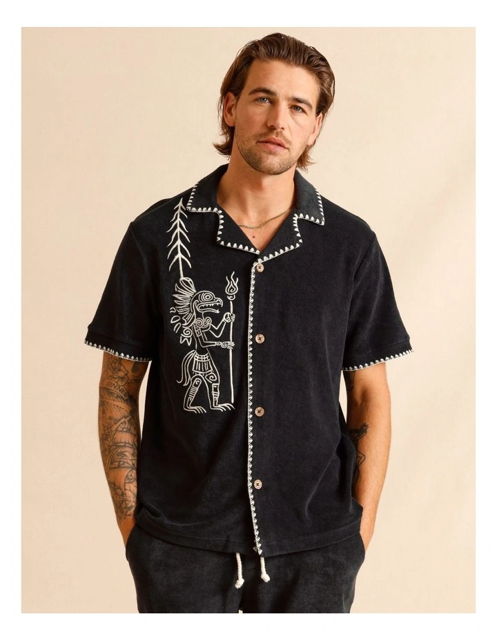 Ananya Embroidered Terry Towelling Shirt in Charcoal image 1