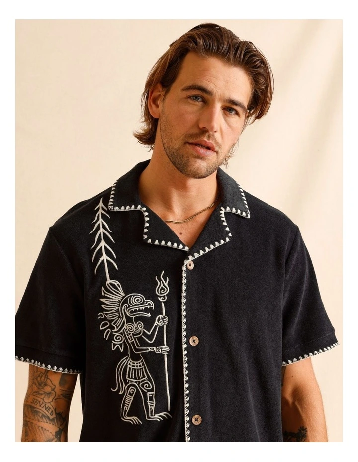 Ananya Embroidered Terry Towelling Shirt in Charcoal image 2