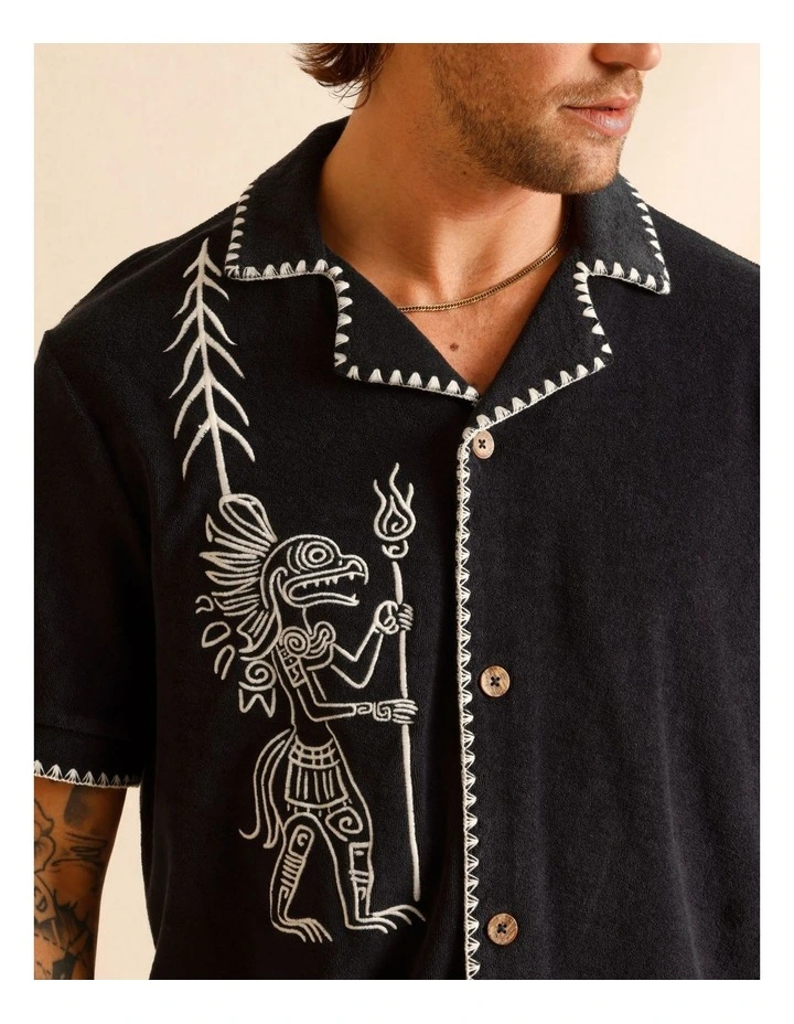 Ananya Embroidered Terry Towelling Shirt in Charcoal image 5