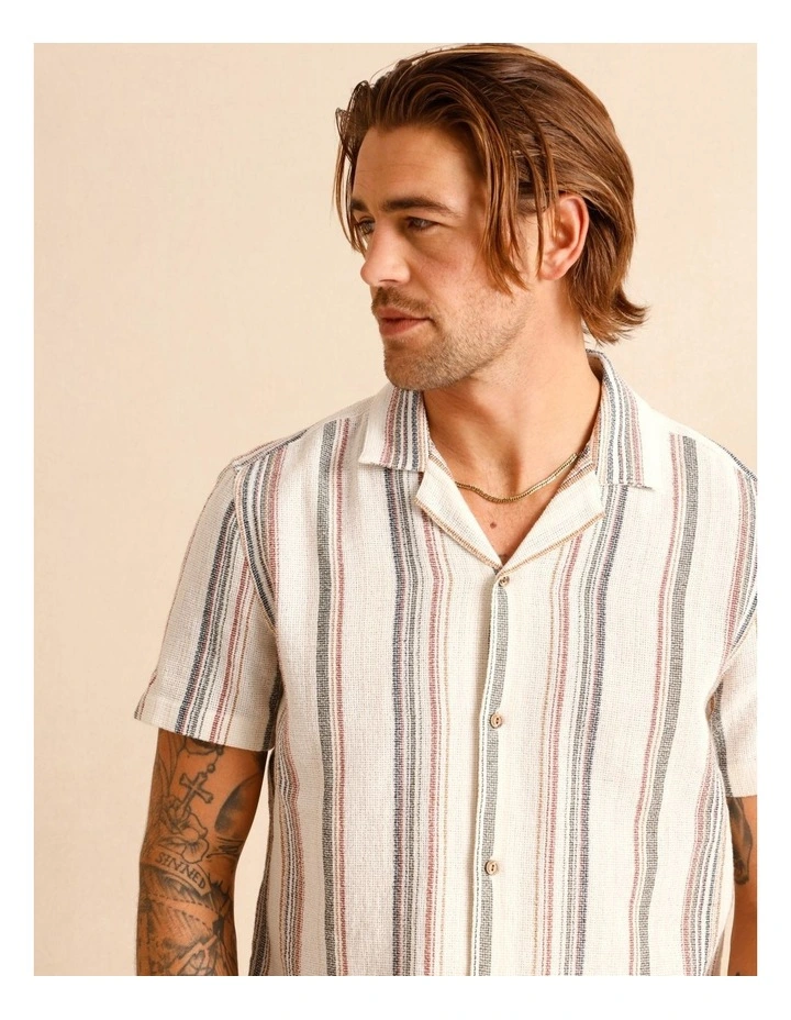 Saige Stripe Short Sleeve Shirt in Natural image 3