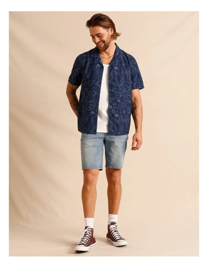 Pollen Print Denim Short Sleeve Shirt in Indigo image 2