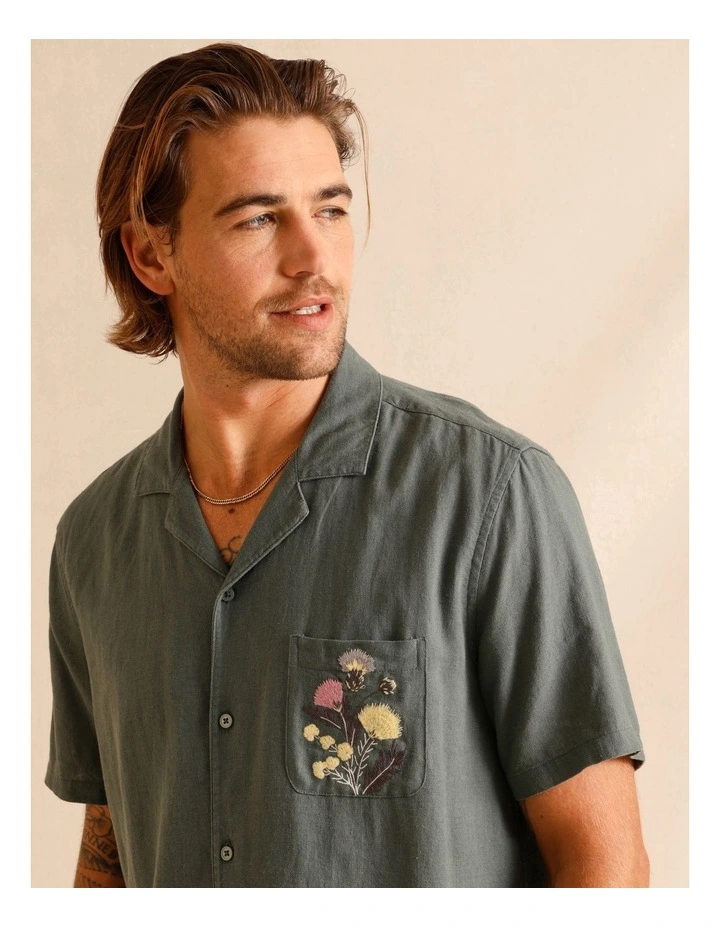 Paola Placement Embroidered Shirt in Green image 3