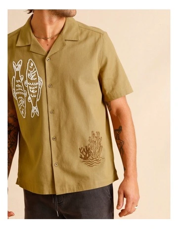 Embla Embroidered Short Sleeve Shirt in Sand