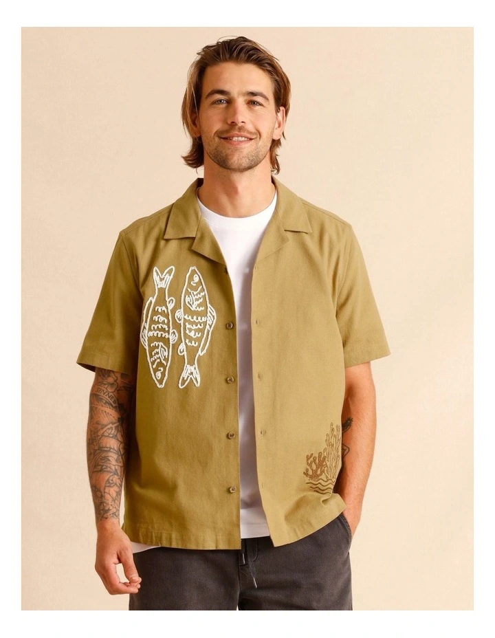 Embla Embroidered Short Sleeve Shirt in Sand image 3