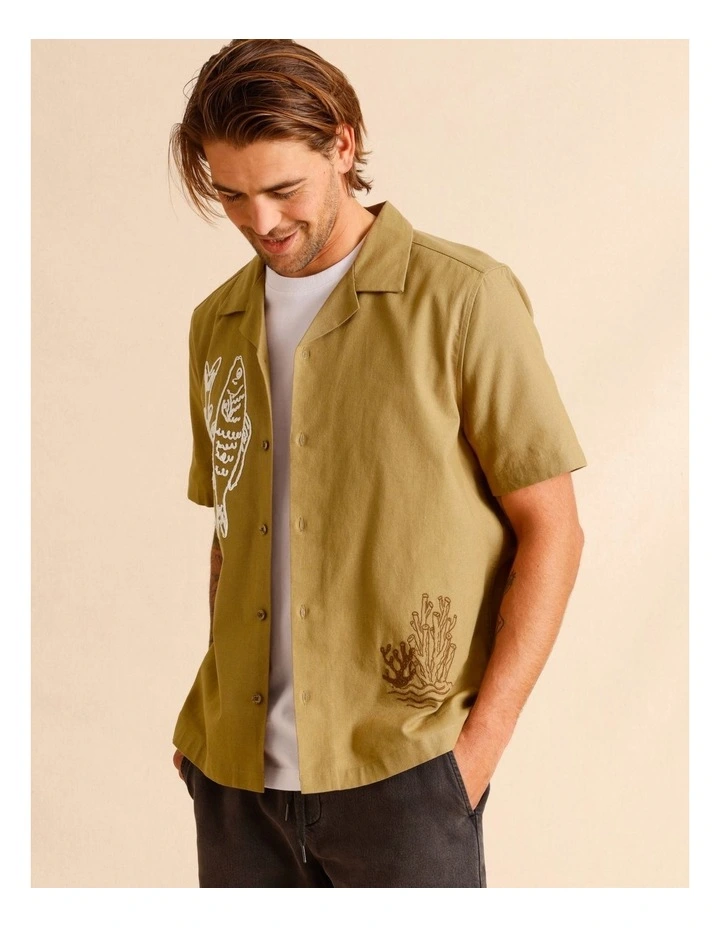 Embla Embroidered Short Sleeve Shirt in Sand image 5
