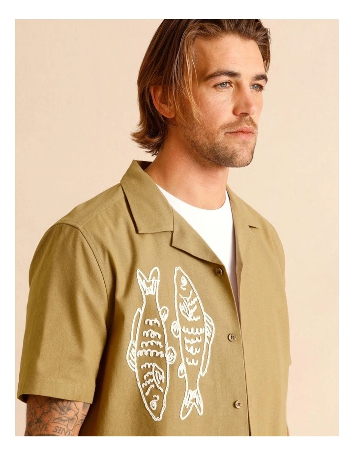 Embla Embroidered Short Sleeve Shirt in Sand image 7