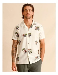 Paloma Print Short Sleeve Shirt in White