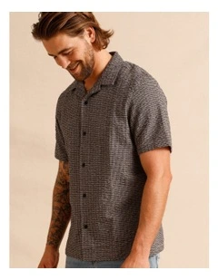 Calantha Seersucker Check Short Sleeve Shirt in Brown