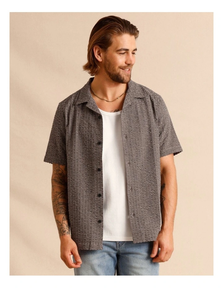 Calantha Seersucker Check Short Sleeve Shirt in Brown image 2