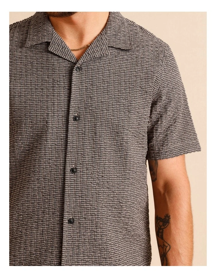 Calantha Seersucker Check Short Sleeve Shirt in Brown image 4