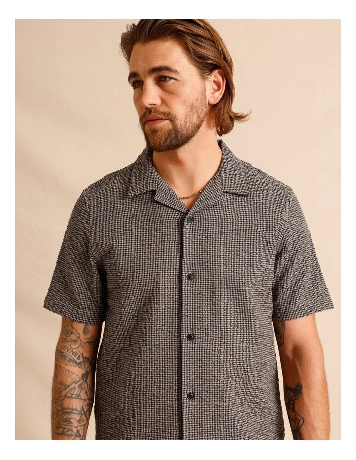 Calantha Seersucker Check Short Sleeve Shirt in Brown image 5